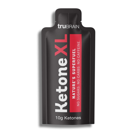 A hero showcase image of the Ketone XL packaging. Fuel your workouts with 10g of pure Ketones for better training and fast recovery.  No sugars, no carbs, no salts, no fats, no caffeine and no stimulants. Clean, fast energy for athletes. Recycled paper bottle.